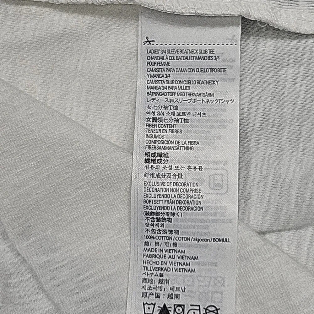 Kirkland Signature Womens Cotton Top X-Large Sz White 3/4 Sleeves Tee Shirt
